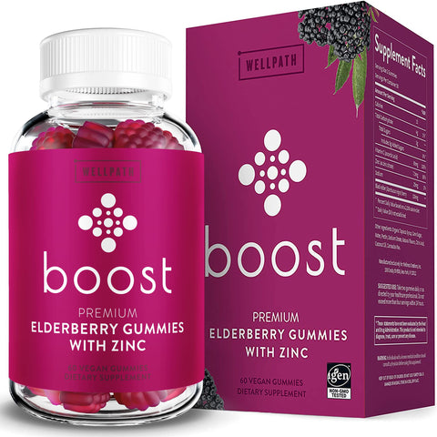 WellPath Boost Elderberry Gummies with Zinc & Vitamin C - Immune Support Gummies for Adults | Sambucus Black Elderberry Gummy Vitamins | Immunity Booster + Zinc Supplement | Non-GMO & Vegan, 60 Ct