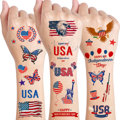 4th of July Tattoos - Konsait 20 Sheets Red White and Blue USA Tattoos Patriotic Temporary Tattoos, 4th of July Party Favors Supplies Decorations, Fourth of July Accessories