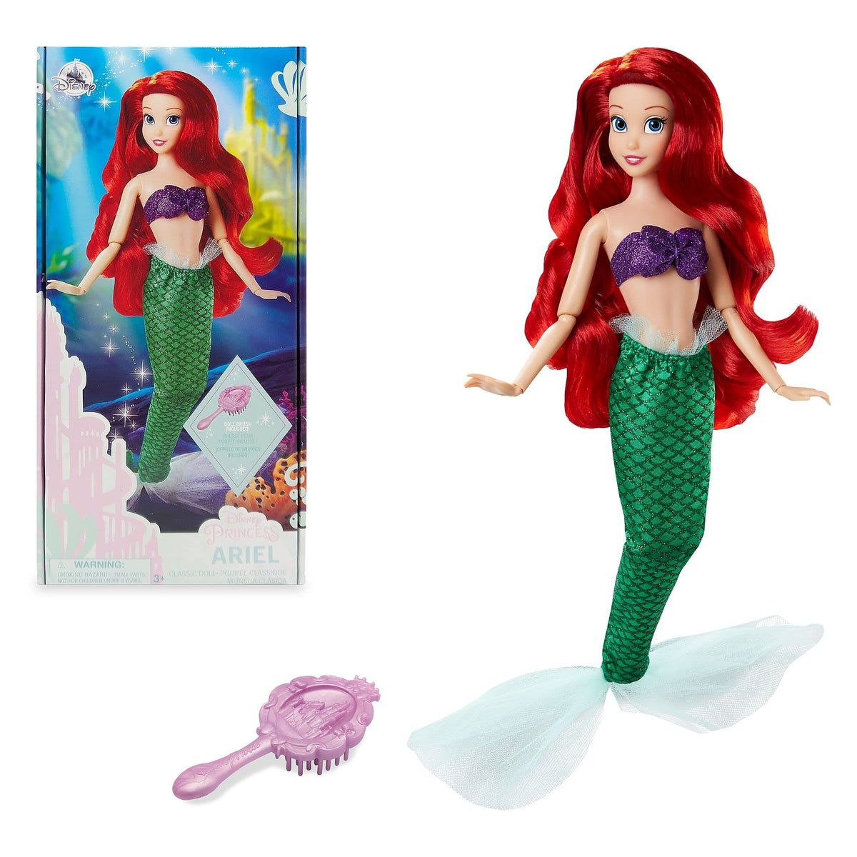 Disney Store Official Ariel Classic Doll for Kids, The Little Mermaid, 29cm/11ÃƒÆ’Ã‚Â¢ÃƒÂ¢Ã¢â‚¬Å¡Ã‚Â¬Ãƒâ€šÃ‚Â, Includes Brush with Moulded Details, Fully Poseable Toy, Underwater Princess in Glittering Outfit, Suitable for Ages 3+