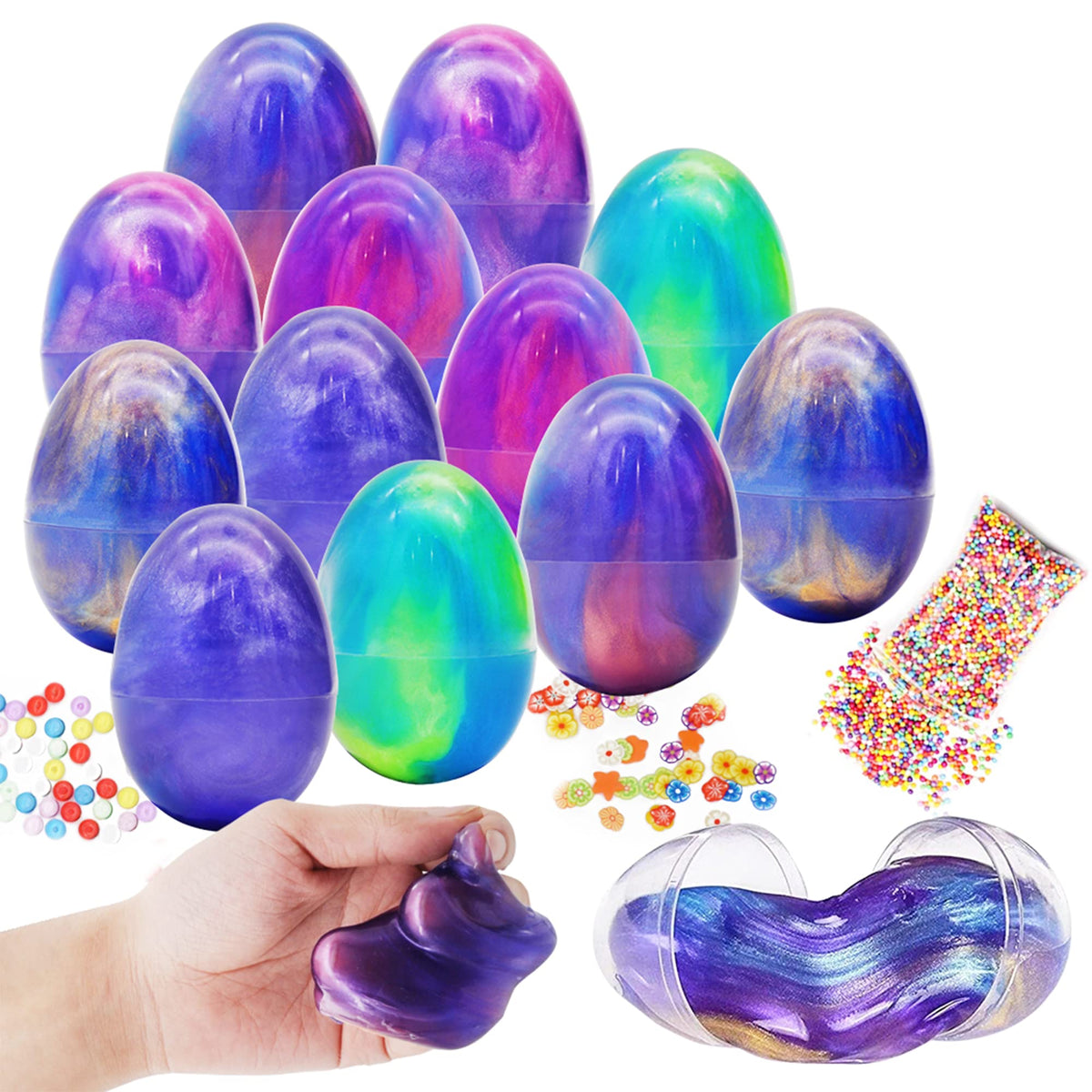 JOYIN 12 PCs Silly Purple Slime Colorful Putty with Accessories for All Ages Kids, Stress Relief Sludge Toys, Prefilled Easter Theme Party Favor Supplies, Basket Stuffers, Great Family Games
