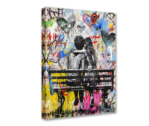 Tucocoo Graffiti Wall Pictures for Bedroom Banksy Couple Love Paintings 1 Panel Canvas Street Pop Art Abstract Artwork Home Decor for Living Room Framed Ready to Hang Posters and Prints 16x24 inches