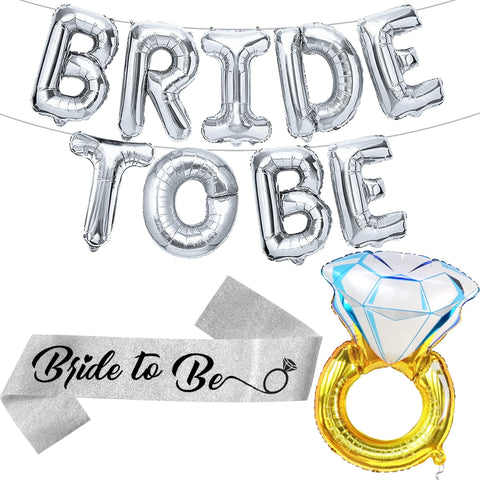 KatchOn, Bride To Be Balloons Silver - Pack of 11 | Bride Balloons, Bachelorette Party Decorations | Bride to Be Sash | Engagement Ring Balloon, Bridal Shower Decorations | Bride To Be Decorations