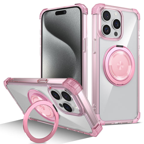 EspZanthic Clear Case for iPhone 15 Pro Max with Wireless Charging, 15FT Military Shockproof, Not-Yellowing, 360° Rotatable Holder,Transparent Magnetic Phone Cover
