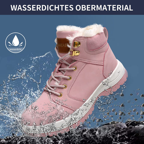 visionreast Warm Lined Winter Shoes Unisex Waterproof Hiking Shoes Snow Boots Winter Trekking Winter Boots for Men Women Laces Non-Slip Outdoor Pink Size: 4 UK