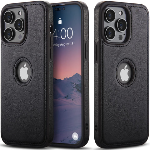 WTCASE iPhone 14 Pro Leather Case, Thin Flexible Soft Grip Luxury Vgean PU Leather Cover for Men, Durable Anti-Scratch Full Phone Cases Compatible with iPhone 14 Pro (2022) 6.1'' (Black)