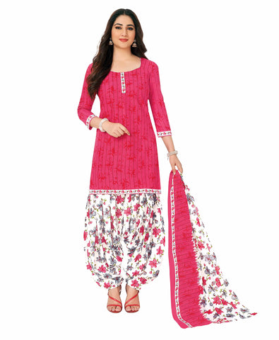 Miraan Women's Cotton Printed Readymade Salwar Suit Medium Pink