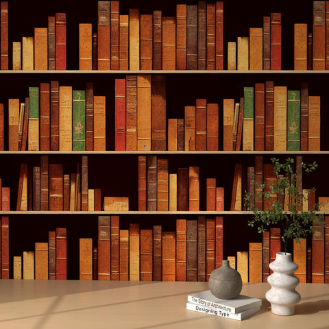 ReWallpaper Peel and Stick Wallpaper Brown Library Wallpaper 3D Effect Bedroom Vintage Wallpaper Self Adhesive Sticky Vinyl Wrap for Furniture Art Deco Book Wallpaper for Walls 44.5cm×3m
