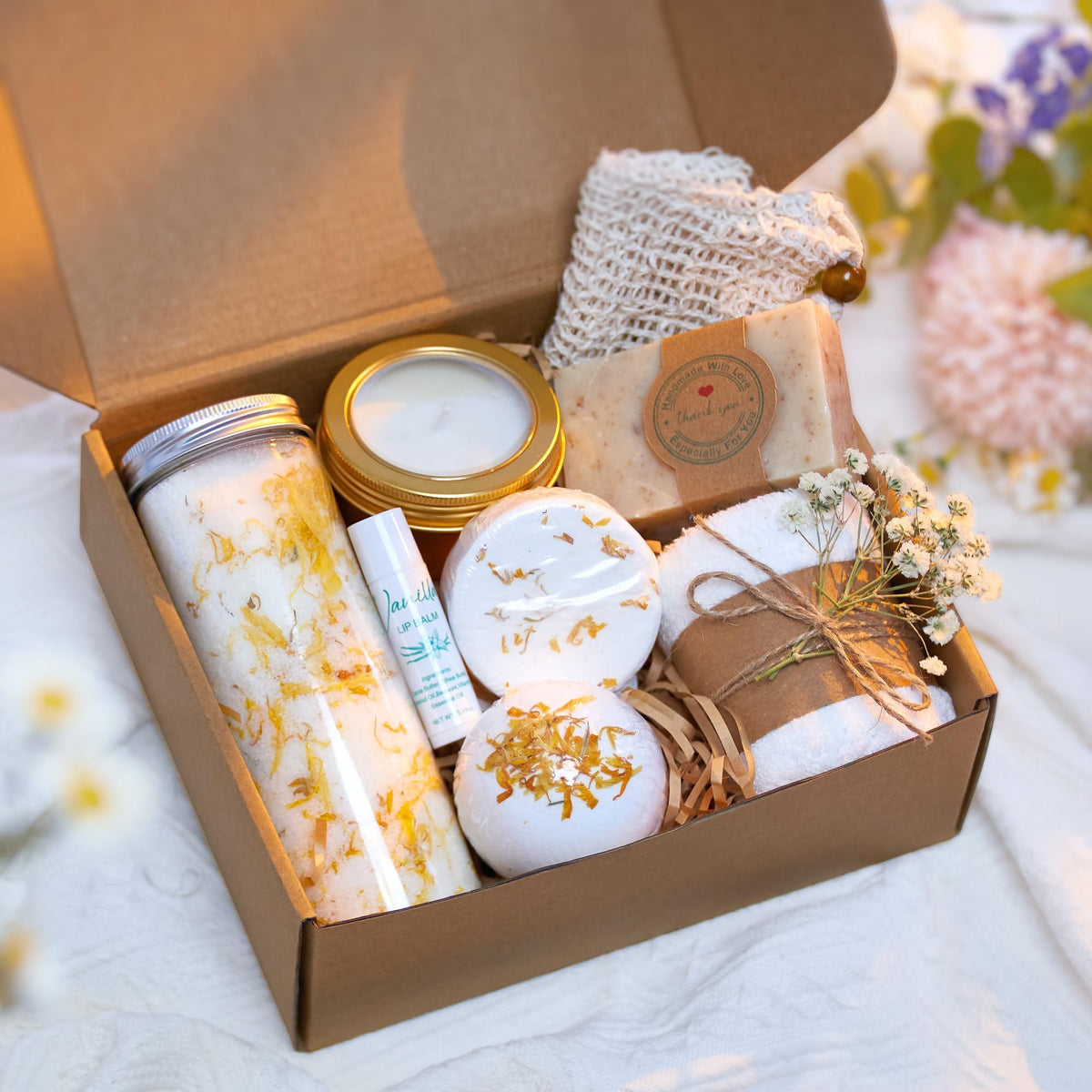 Natural Spa Gift Set for Her, Self Care Package for Women with Citrus and Vanilla, Spa Gift Basket, Wellness Spa Box, Bath and Body Products - Because you're worth it!