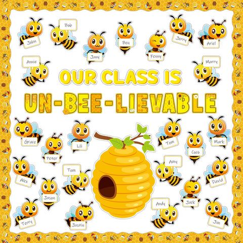 gisgfim Bee Bulletin Board Decoration Set Summer Spring Bee Sunflowers Borders Cutouts Decor for School Classroom Teacher Students Door Welcome Bulletin Board Craft Wall(Our Class is UN-BEE-LIEVABLE)