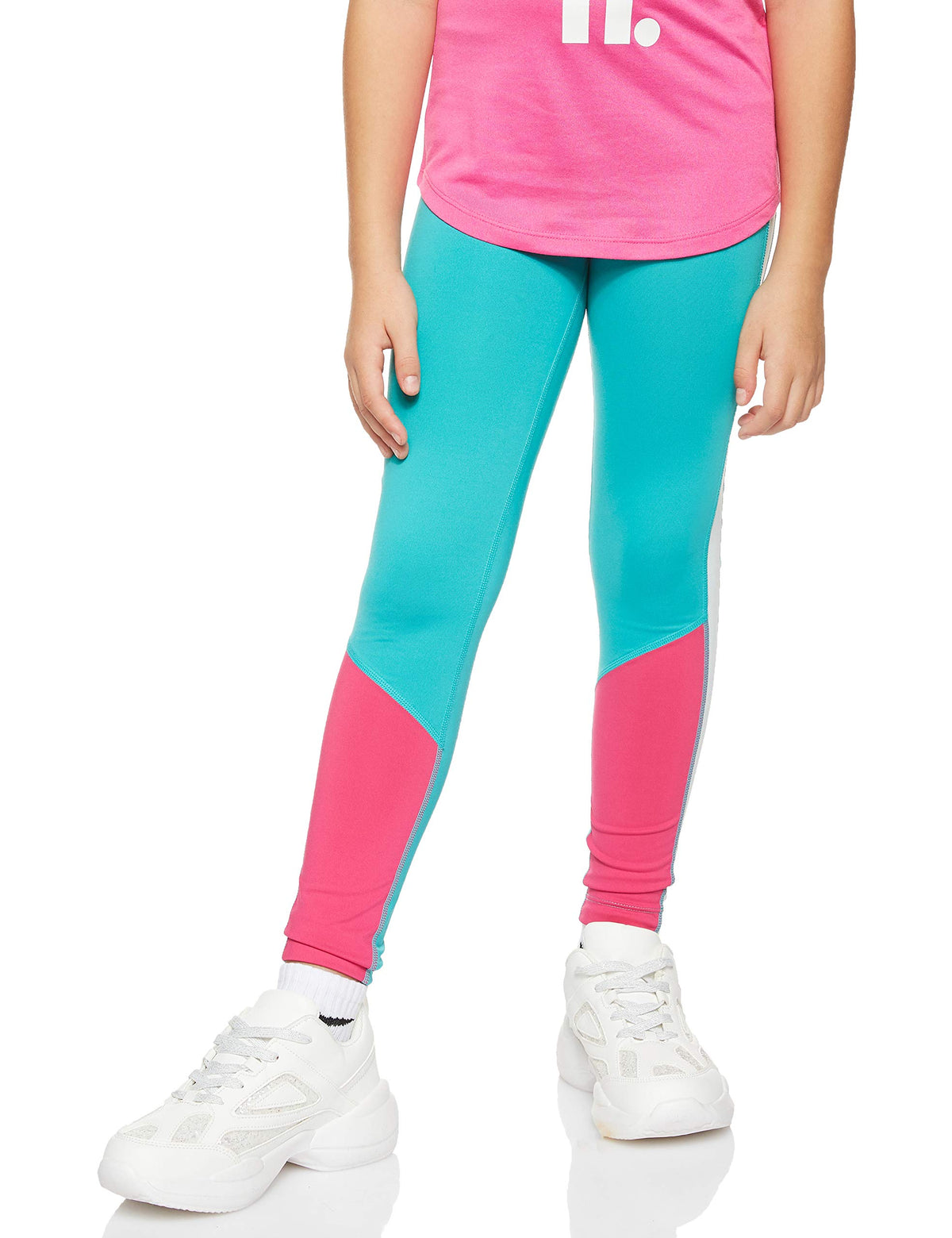 NIKE Kids Tights Trophy Colorblock Girls Tights - Cabana/Vivid Pink/Teal Tint/Wh, M
