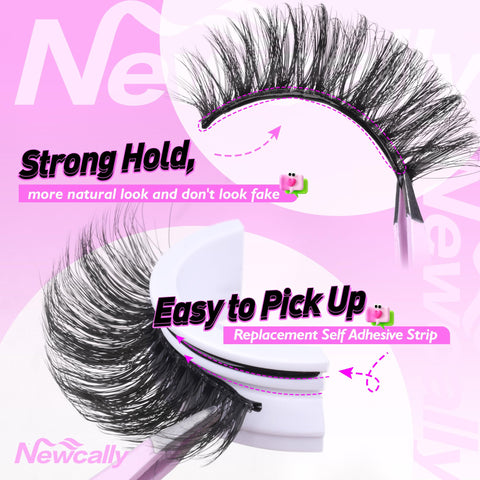 Self Adhesive Eyelashes Wispy Faux Mink False Lashes Natural Look No Glue Needed Reusable Self Adhesive Lashes Cat Eye Fluffy Eyelashes with Tweezers by Newcally