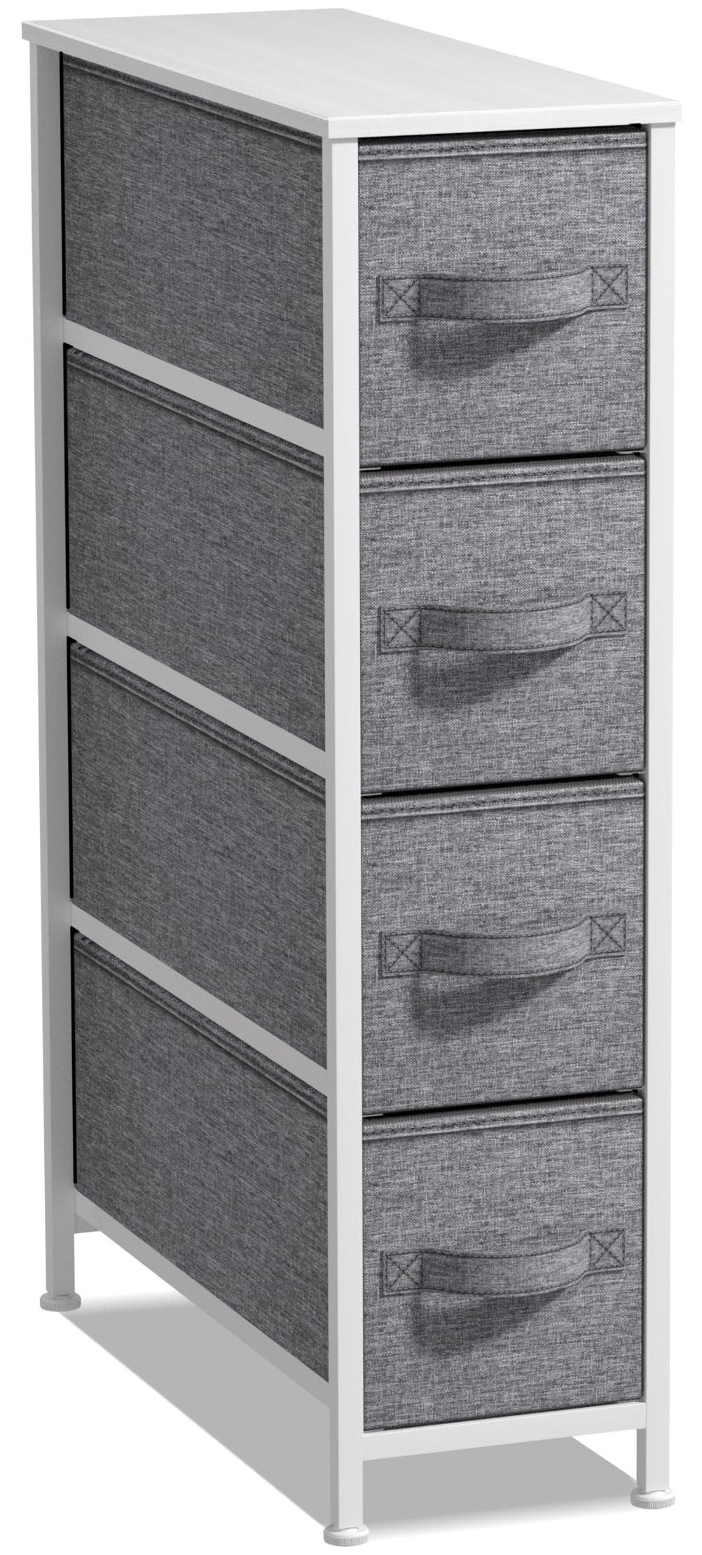 Sorbus Narrow Dresser with 4 Drawers - Vertical Slim Storage Chest of Drawers with Steel Frame, Wood Top & Easy Pull Fabric Bins for Small Spaces, Closets, Bedroom, Bathroom & Laundry (White/Gray)