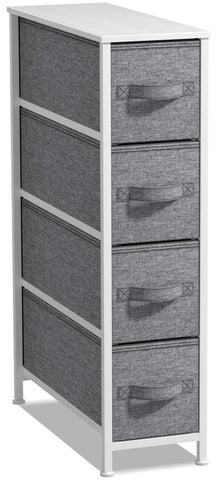 Sorbus Narrow Dresser with 4 Drawers - Vertical Slim Storage Chest of Drawers with Steel Frame, Wood Top & Easy Pull Fabric Bins for Small Spaces, Closets, Bedroom, Bathroom & Laundry (White/Gray)