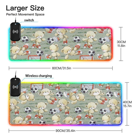 Cutebear Football Wireless Charging Mouse Pad for Mobile Phone Extra Large Gaming Mousepad with 13 Lighting Modes Keyboard Mat for Office Home Gaming MacBook PC Laptop Desk