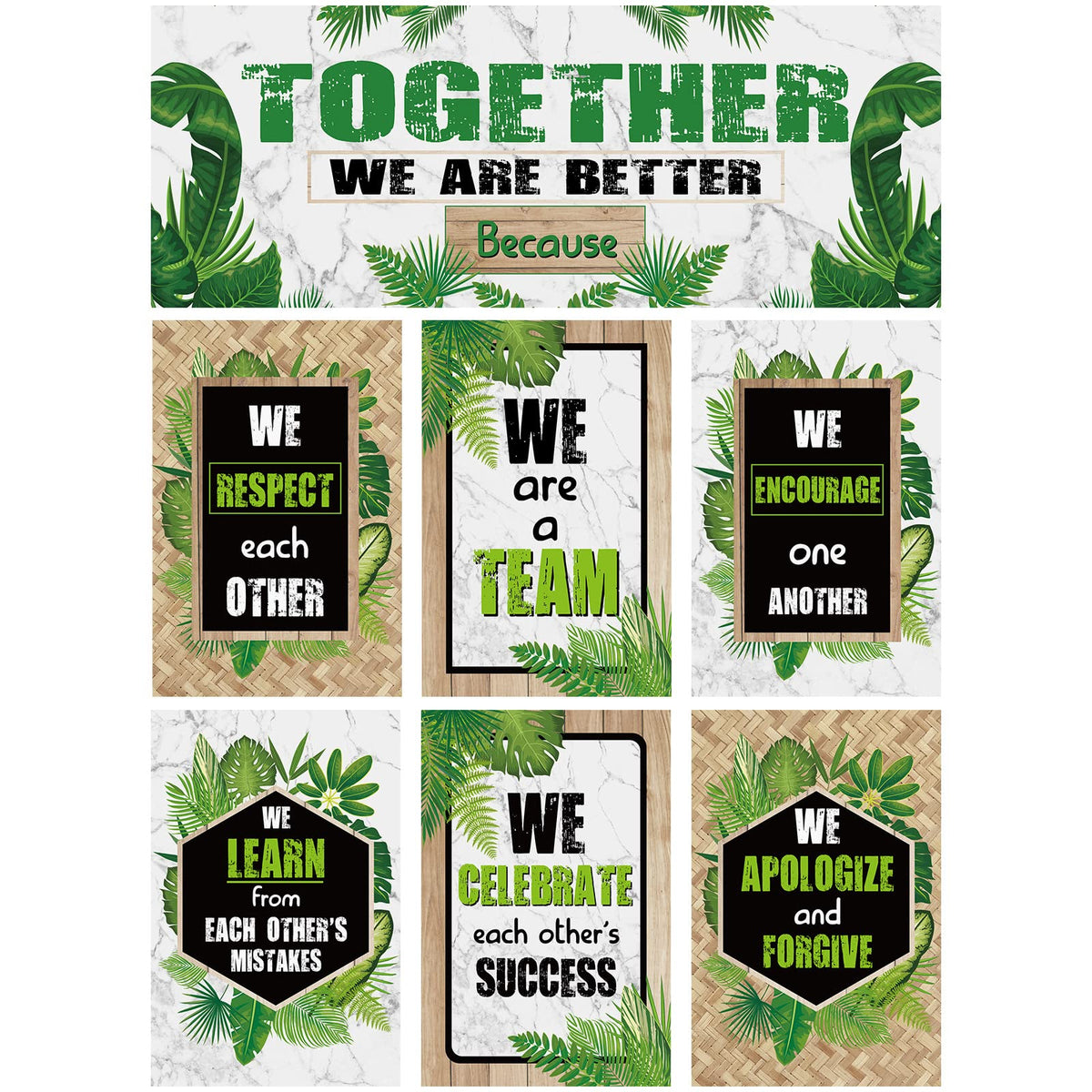 Green Plant Poster Bulletin Board Banner Decoration Set Summer Greenery Bulletin Decoration Motivational Plant Cutouts Waterproof Wall Decoration for Room Office Summer Party Decor(We are Better)