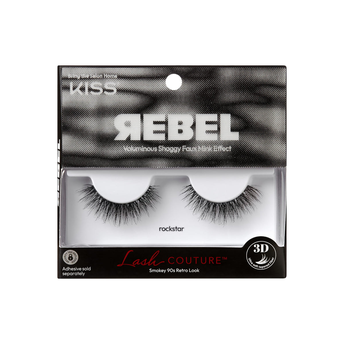 KISS Lash Couture Rebel Collection, False Eyelashes, Rockstar', 12 mm, Includes 1 Pair Of Lash, Contact Lens Friendly, Easy to Apply, Reusable Strip Lashes