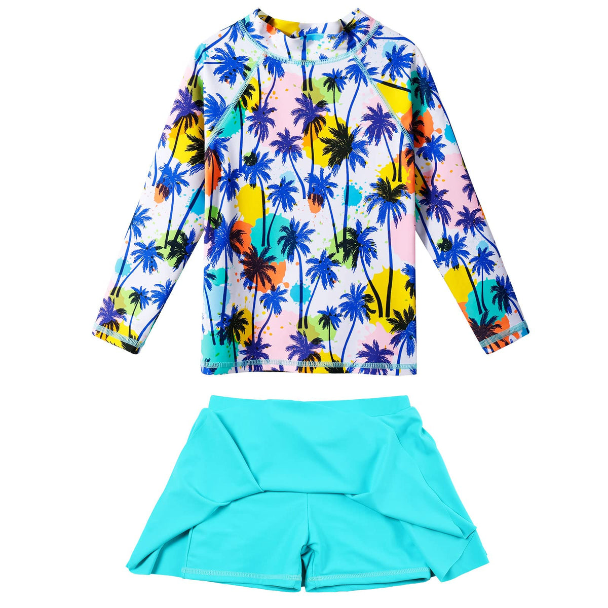 ZNYUNE Kids Girls UPF 50+ UV Sun Protection Rash Guard Swimsuit Long Sleeves Flower Summer Swimming Beach Costume S379 BlueCocoTree 12A