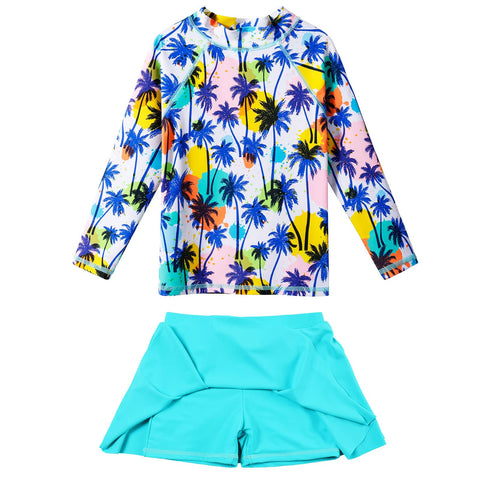 ZNYUNE Kids Girls UPF 50+ UV Sun Protection Rash Guard Swimsuit Long Sleeves Flower Summer Swimming Beach Costume S379 BlueCocoTree 12A