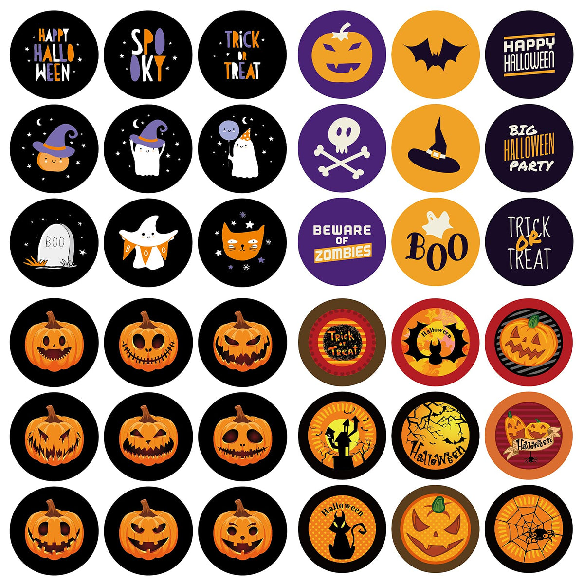 Lucleag 360 Pieces Halloween Round Stickers, Assorted Pumpkin Ghost Bat Trick-or-Treat Stickers for Candy Goodie Envelope, Halloween Packing Sealing Stickers Halloween DIY Gift Candy Wrap Decor