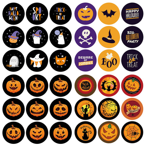 Lucleag 360 Pieces Halloween Round Stickers, Assorted Pumpkin Ghost Bat Trick-or-Treat Stickers for Candy Goodie Envelope, Halloween Packing Sealing Stickers Halloween DIY Gift Candy Wrap Decor