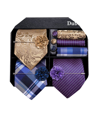Dubulle Lot 3 PCS Classic Men's Silk Tie Set Paisley Stripe Necktie for Men Pocket Square Gift Box Multiple Sets,Mix Multi Color