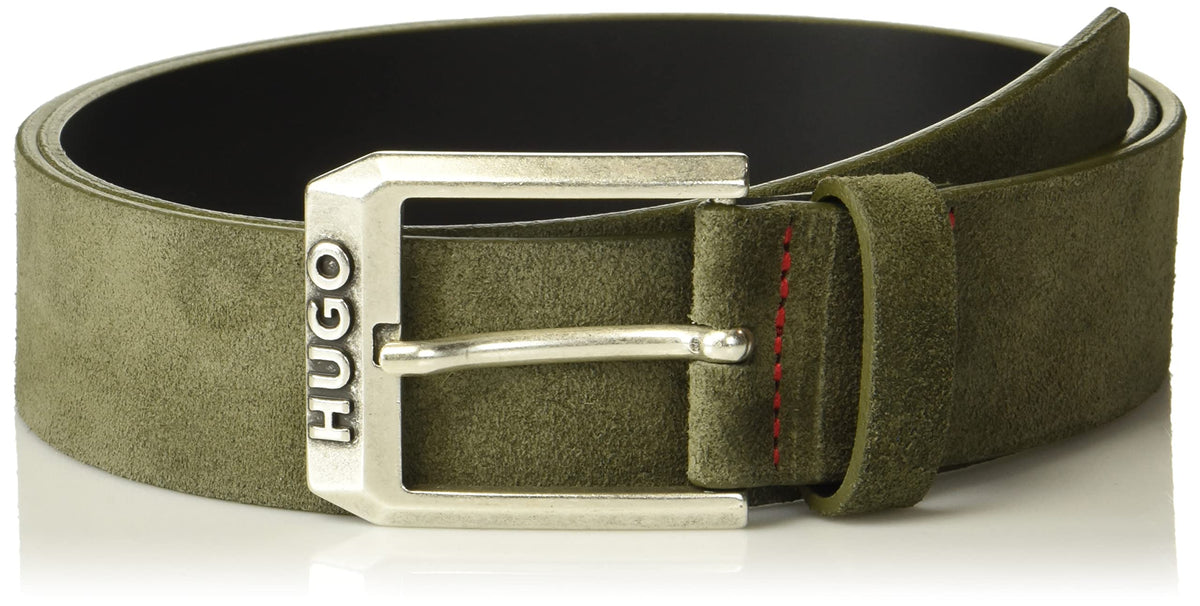 HUGO Mens Smooth Suede Casual Belt, Stone Green, 30 US