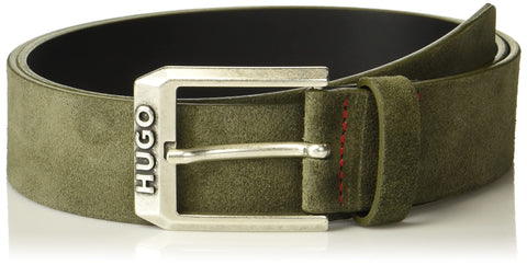 HUGO Mens Smooth Suede Casual Belt, Stone Green, 30 US