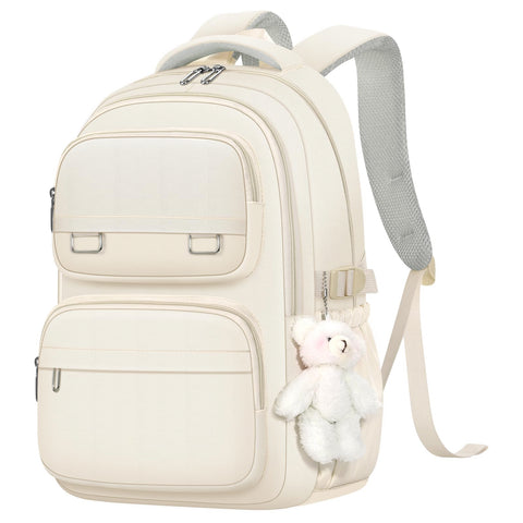 KBTYE School Backpack for Kids Girls Cute Travel Backapck for College Women Men Casual Laptop Bookbag for Teen Student(Beige)