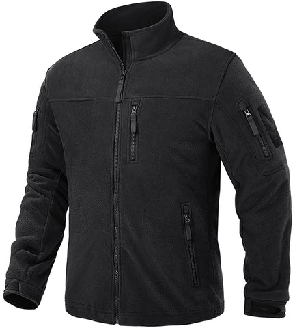 TACVASEN Mens Fleece Jacket Mens Full Zip Winter Military Jacket Warm Outdoor Fleece Coats with Zip Pockets Black