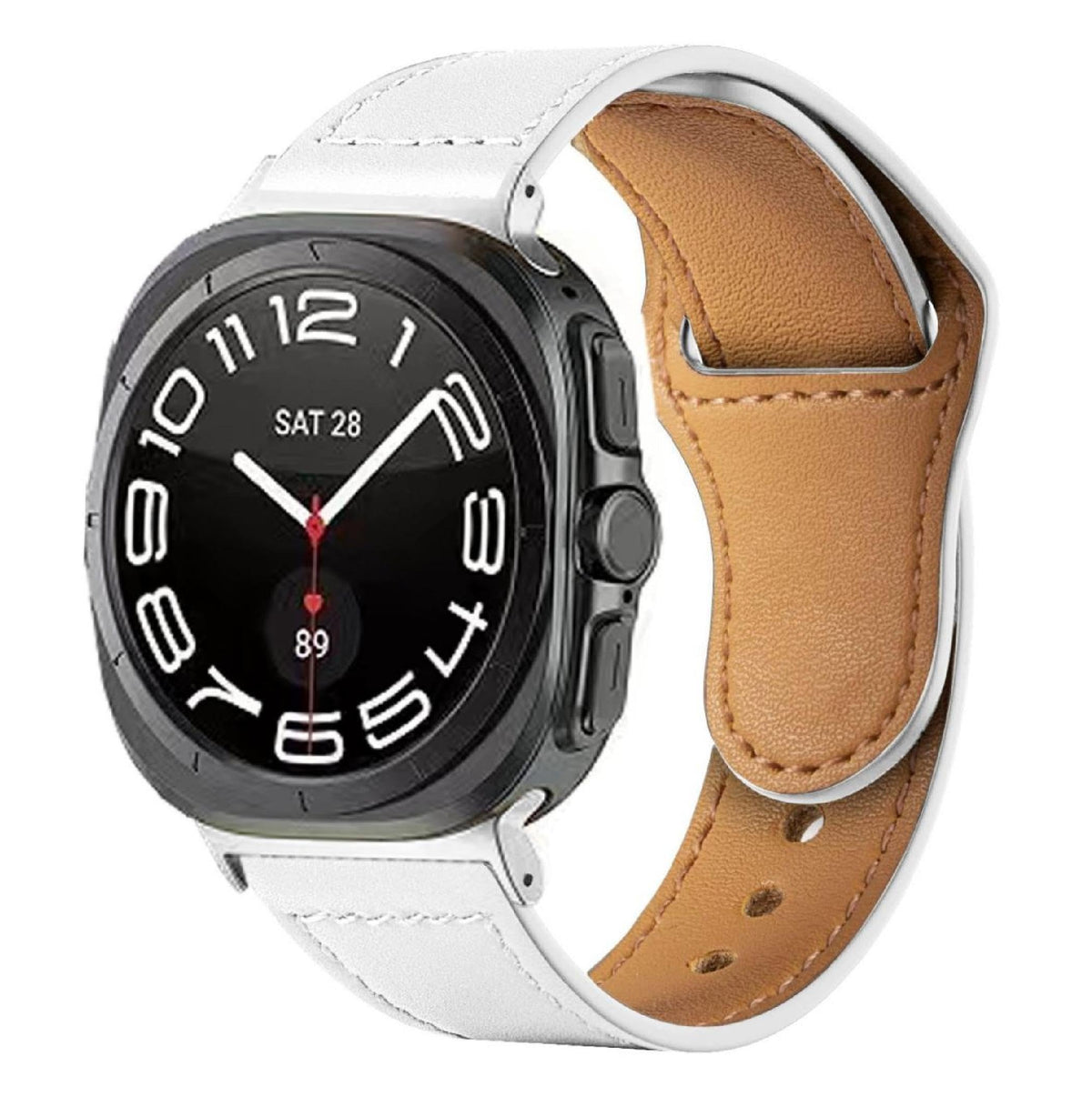 GIOPUEY Strap Compatible with Samsung Galaxy Watch Ultra 47mm, genuine leather Watch Strap, Strap Replacement [Wear-resistant] [breathable] - White