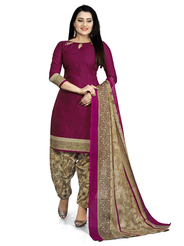 Rajnandini Indian Women's purple Cotton Unstitched printed Salwar Kameez with Dupatta