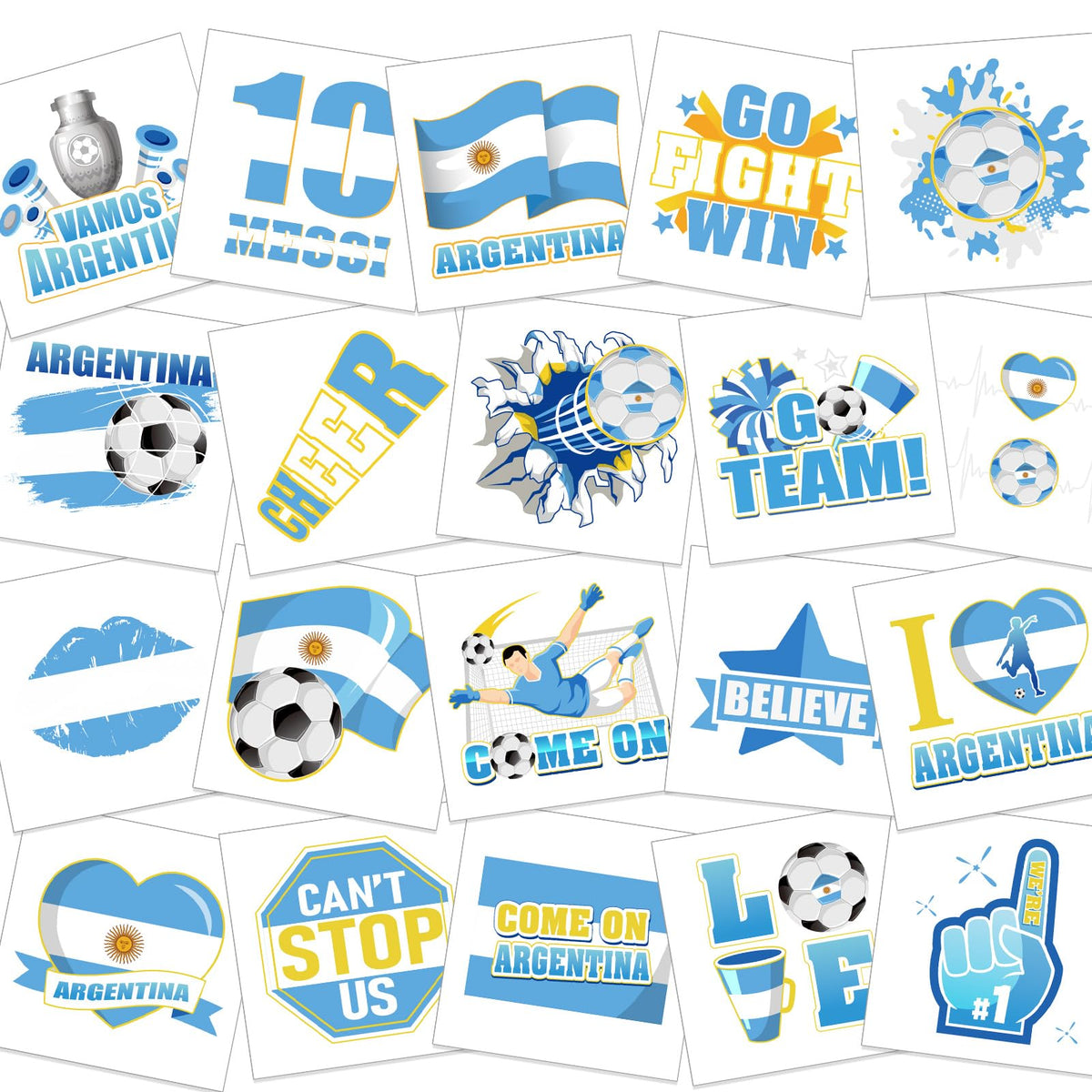 HOWAF 60pcs Argentina Soccer Temporary Tattoos for America Tournament 2024 Soccer Match Decoration, Argentina Star Tattoos Stickers Argentina Flag Soccer Vamos Argentina America 2024 Soccer Match