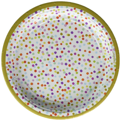 Amscan Confetti Metallic Round Plates - 7" - Multicolor - Pack of 18