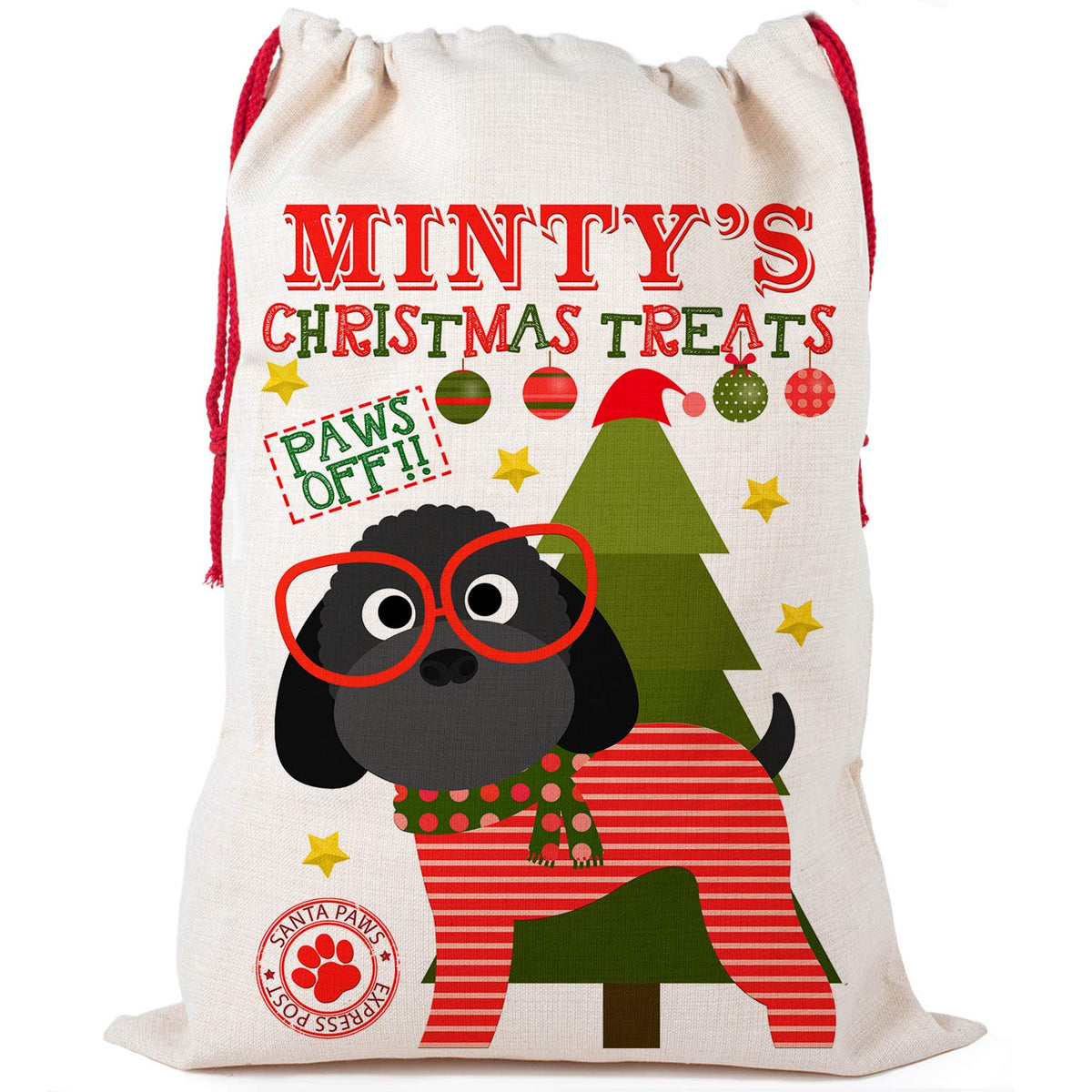 KRAFTYGIFTS Dog Christmas Sack Cockapoo Pet Personalised Xmas Treat Bag (Black CDS27, Small)