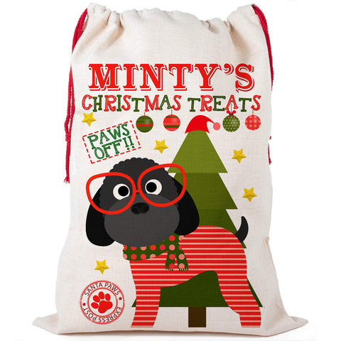 KRAFTYGIFTS Dog Christmas Sack Cockapoo Pet Personalised Xmas Treat Bag (Black CDS27, Small)