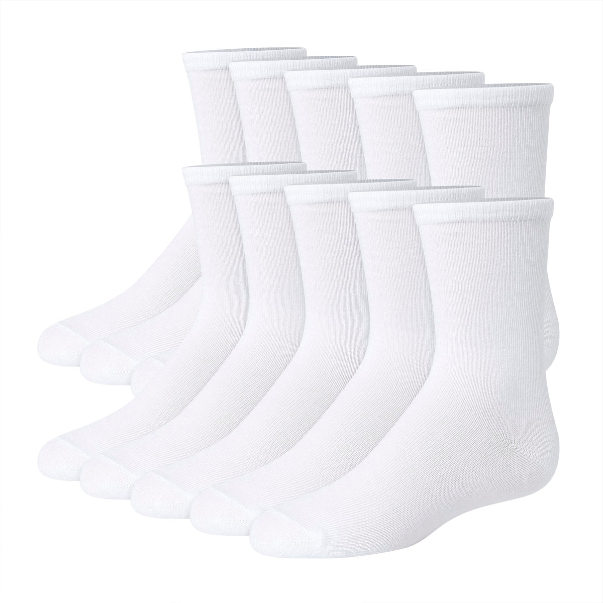 Hanes Big Uniform, Plain White, Knit Crew Socks for Girls, 10-Pairs, 10.5-4