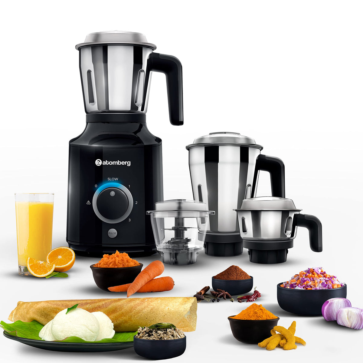 Atomberg MG1 Mixer Grinder with BLDC Motor, Slow Mode & Advanced Safety Features, 3 Jars and Chopper (Red wine)