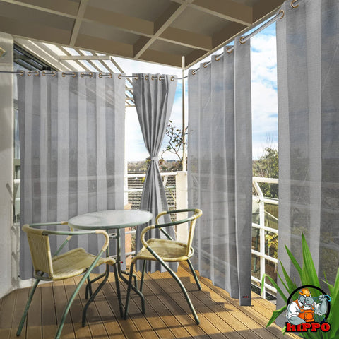 HIPPO - PE 85% Outdoor Sun Blocking Balcony Curtains Eyelet UV Protection, Sun Shading Light Filtering, Temperature Reducing 8 ft Door Curtain, Set of 2 pcs (Grey || 4.5FTX8FT)