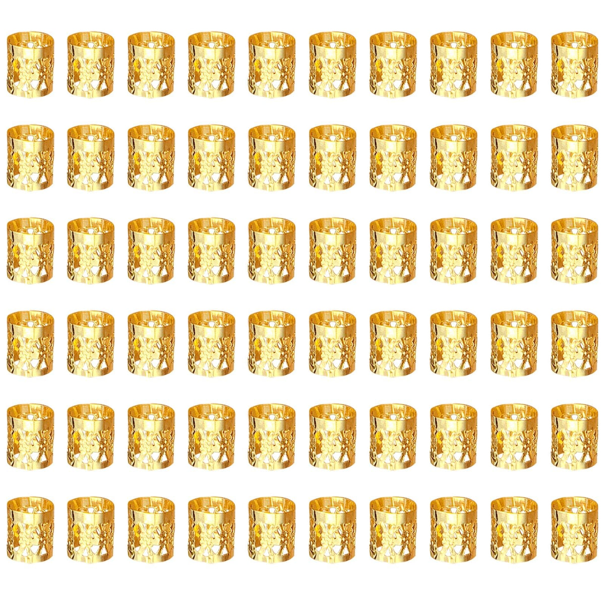 AWAVM 60PCS Wig Accessories, Dirty Braid Hair Extension Ring, Hollow Braid Decorative Ring Buckle, Hair Accessories (Gold)