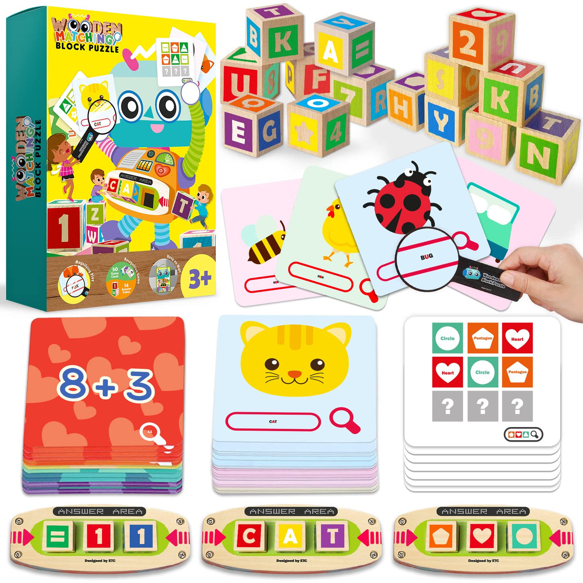 Cheffun Learning Toys for 4 5 6 Years Old Kids, Word Spelling Games & Math Games, Preschool Kindergarten Learning Activities, Montessori Educational Toys Gifts