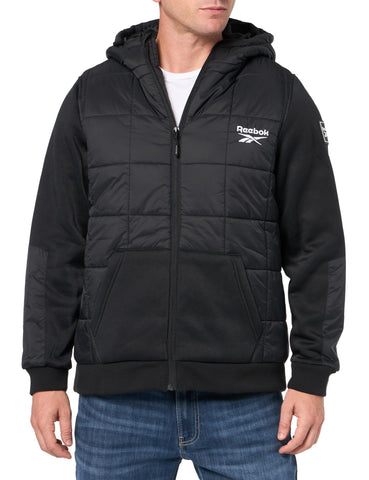 Reebok Men's Puffer with Tricot Sweater Sleeves Jacket, Black, XL