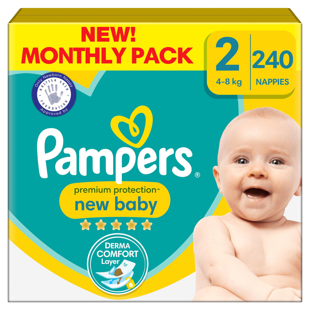 Pampers Premium Protection New Baby Size 2, 240 Nappies, 4kg - 8kg, Monthly Pack, Pampers NÃƒÆ’Ã†â€™Ãƒâ€ Ã¢â‚¬â„¢ÃƒÆ’Ã‚Â¢ÃƒÂ¢Ã¢â‚¬Å¡Ã‚Â¬Ãƒâ€¦Ã‚Â¡ÃƒÆ’Ã†â€™ÃƒÂ¢Ã¢â€šÂ¬Ã…Â¡ÃƒÆ’Ã¢â‚¬Å¡Ãƒâ€šÃ‚Âº1 Comfort & Protection For Sensitive Skin