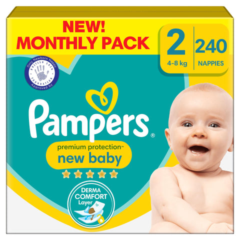 Pampers Premium Protection New Baby Size 2, 240 Nappies, 4kg - 8kg, Monthly Pack, Pampers NÃƒÆ’Ã†â€™Ãƒâ€ Ã¢â‚¬â„¢ÃƒÆ’Ã‚Â¢ÃƒÂ¢Ã¢â‚¬Å¡Ã‚Â¬Ãƒâ€¦Ã‚Â¡ÃƒÆ’Ã†â€™ÃƒÂ¢Ã¢â€šÂ¬Ã…Â¡ÃƒÆ’Ã¢â‚¬Å¡Ãƒâ€šÃ‚Âº1 Comfort & Protection For Sensitive Skin