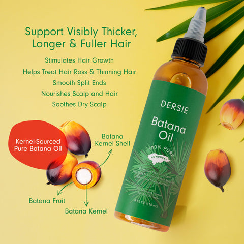 Dersie Batana Oil: Batana Oil for Hair Growth Dr Sebi - 100% Pure & Natural Raw Batana Oil from Honduras - For Thicker & Stronger Hair - 4 FL OZ