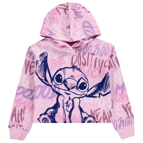 DISNEY Lilo & Stitch Girls Hoodie - Stitch Skimmer Pull Over Hoodie- Little and Big Girl Sizes 4-16 Light Pink
