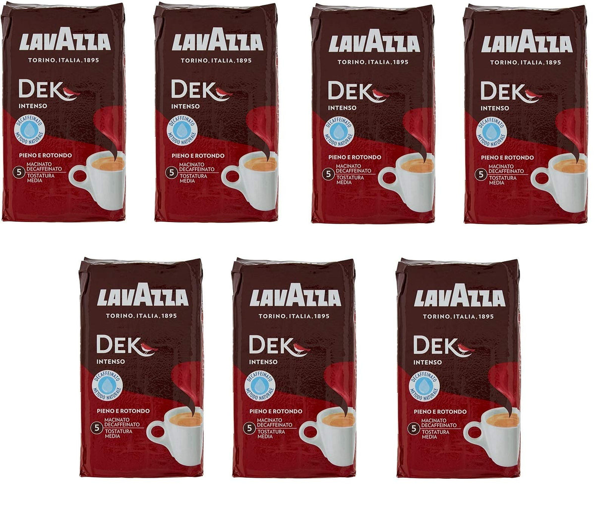7 x LAVAZZA DEK Intenso Decaffeinated Ground Coffee 250g Italian Espresso