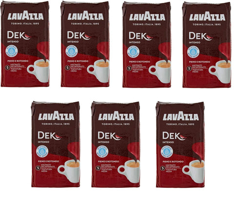 7 x LAVAZZA DEK Intenso Decaffeinated Ground Coffee 250g Italian Espresso