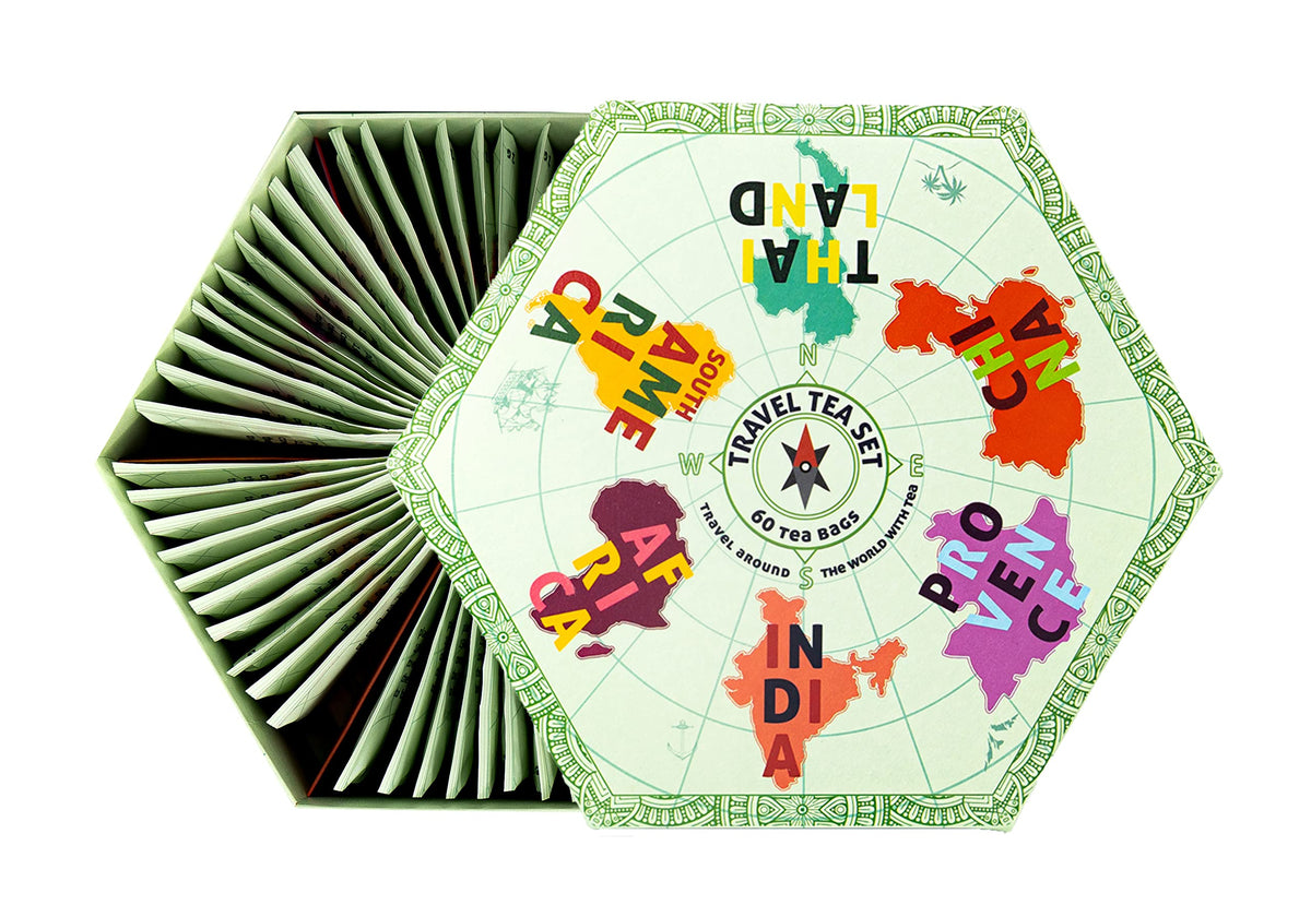 ACORUS | Travel Tea Set - Round-the-world | 6 Flavors Herbal and Fruit Tea Box | Trip of Your Dreams with Selection of Teas You Have Never Tasted Before | Large Selection Tea Gift Set - 60 Tea Bags
