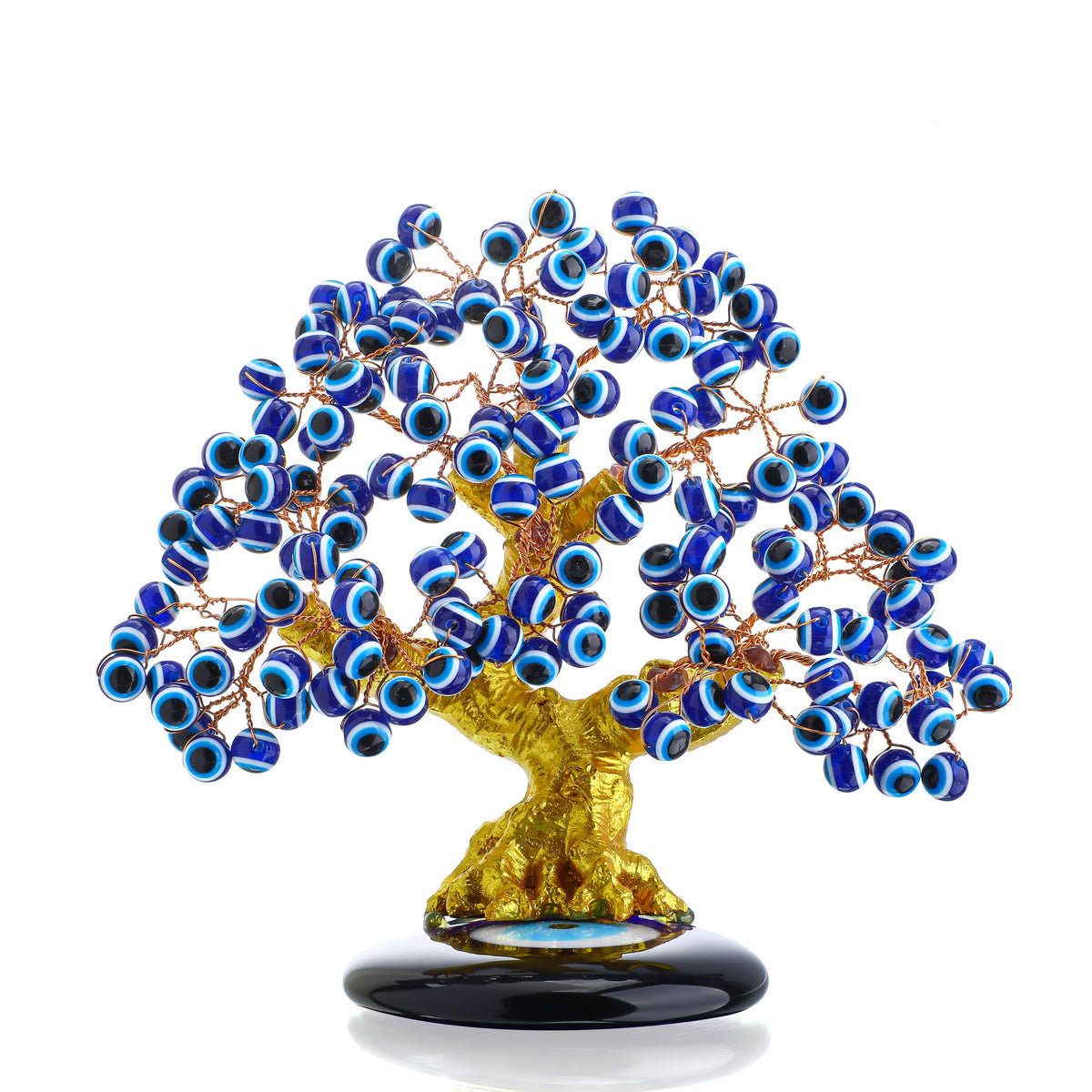 HDCRYSTALGIFTS Turkish Nazar Blue Evil Eye Tree Figurine, Evil Eye Coaster Tree For Protection Good Luck Prosperity Gift Feng Shui Showpiece for Home Office Decor