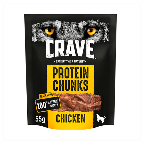 Crave Protein Chunks 6 x 55 g Snacks, Dog Treats Chicken with high Protein, Grain-free